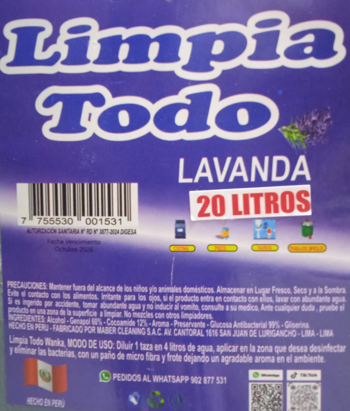 LIMPIATODO LAVANDA X GRANEL (100ML)
