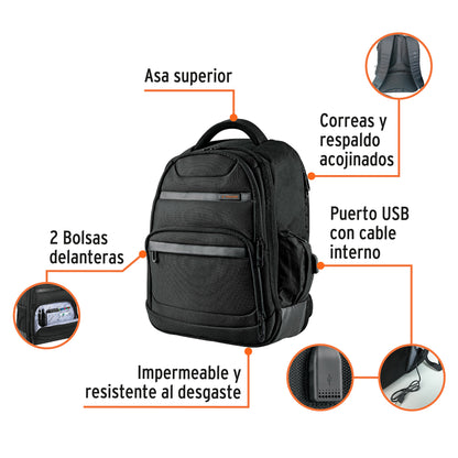 MOCHILA PORTA LAPTOP C/CARGADOR USB  "TRUPER"