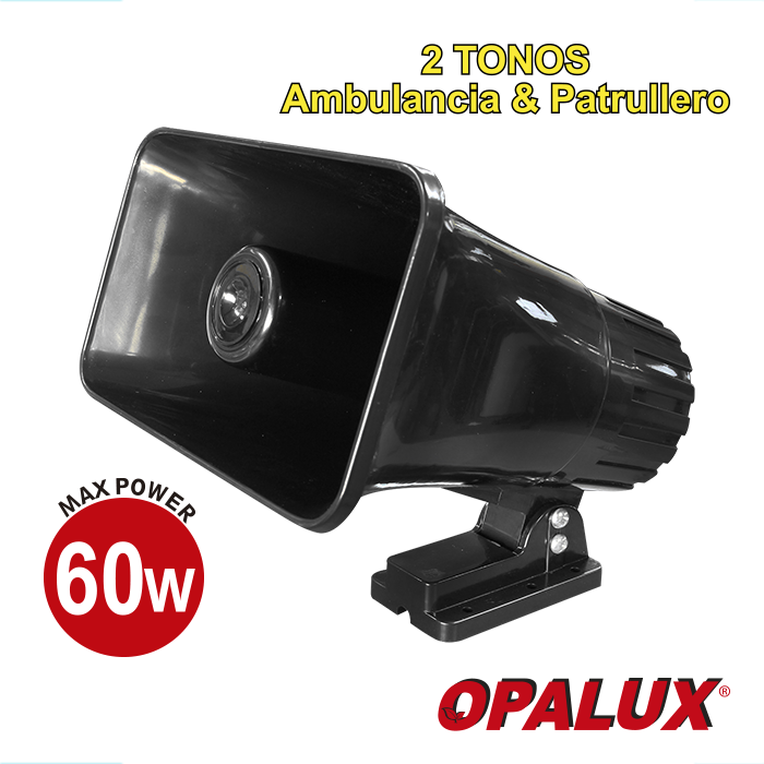SIRENA NEGRA "OPALUX" 60W 2 TONOS (AMBULANCIA -PATRULLERA)