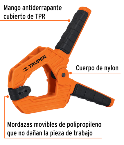 Prensa de resorte de 4", cuerpo de nylon con mango de TPR