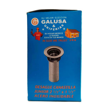 DESAGUE CANASTILLA JUNIOR 2 1/2" X 1 1/2" CR "GALUSA" INOX