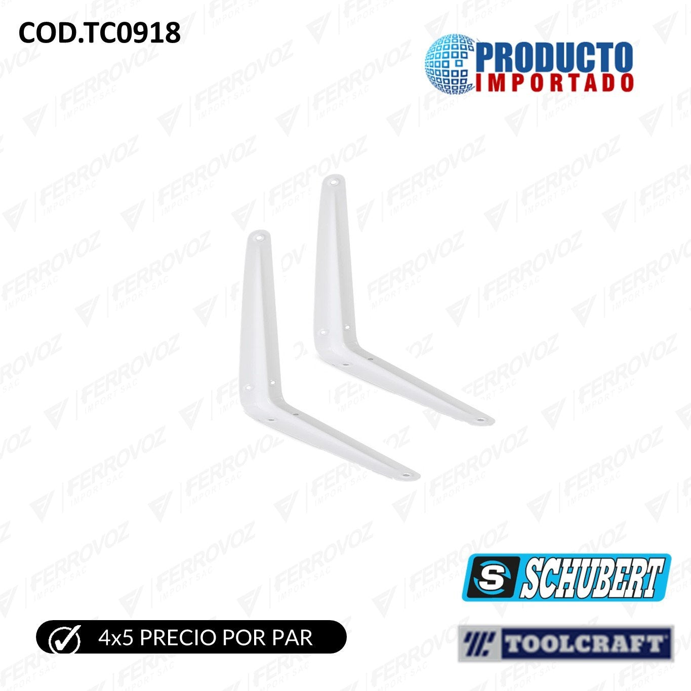 PAR DE ANGULO ESCUADRA BLANCO/NEGRO LIVIANO 5" X 6" (INC. TORNILLOS)