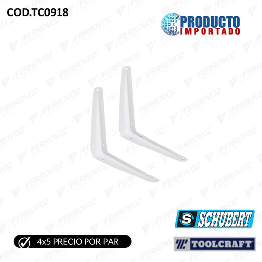 PAR DE ANGULO ESCUADRA BLANCO/NEGRO LIVIANO 5" X 6" (INC. TORNILLOS)