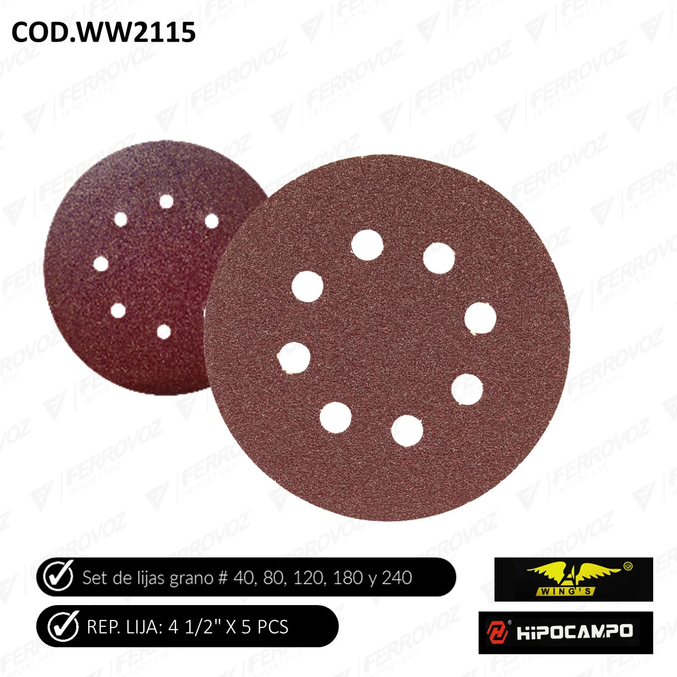 REPUESTOS LIJA REDONDA 4 1/2" ( 5 PCS VARIADAS5 )