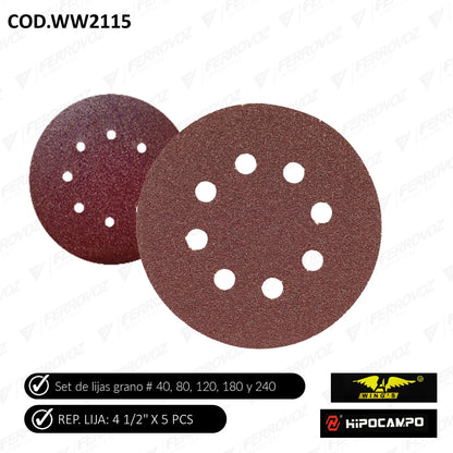 REPUESTOS LIJA REDONDA 4 1/2" ( 5 PCS VARIADAS5 )