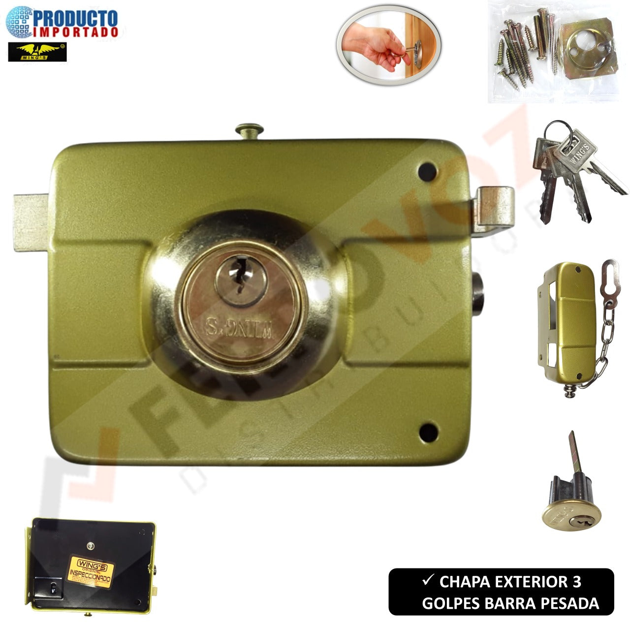 CHAPA EXTERIOR 3 GOLPES BARRA "WING'S"