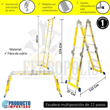 ALQUILER ESCALERA MULTIFUNCIONAL FIBRA VIDRIO 12 PASOS