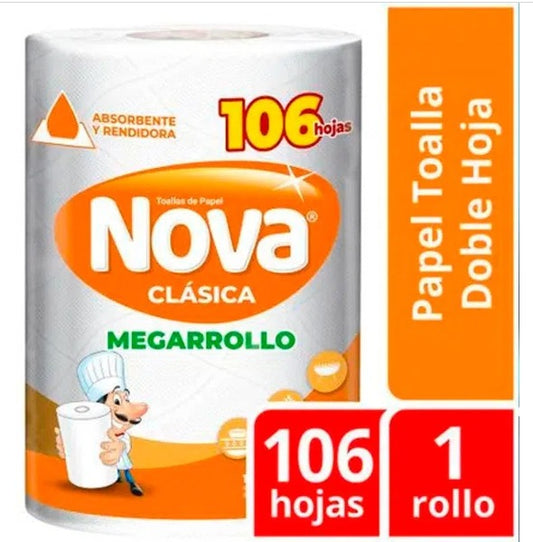 PAPEL TOALLA NOVA MEGARROLLO DOBLE HOJA X UNIDAD NARANJA 106 HOJAS