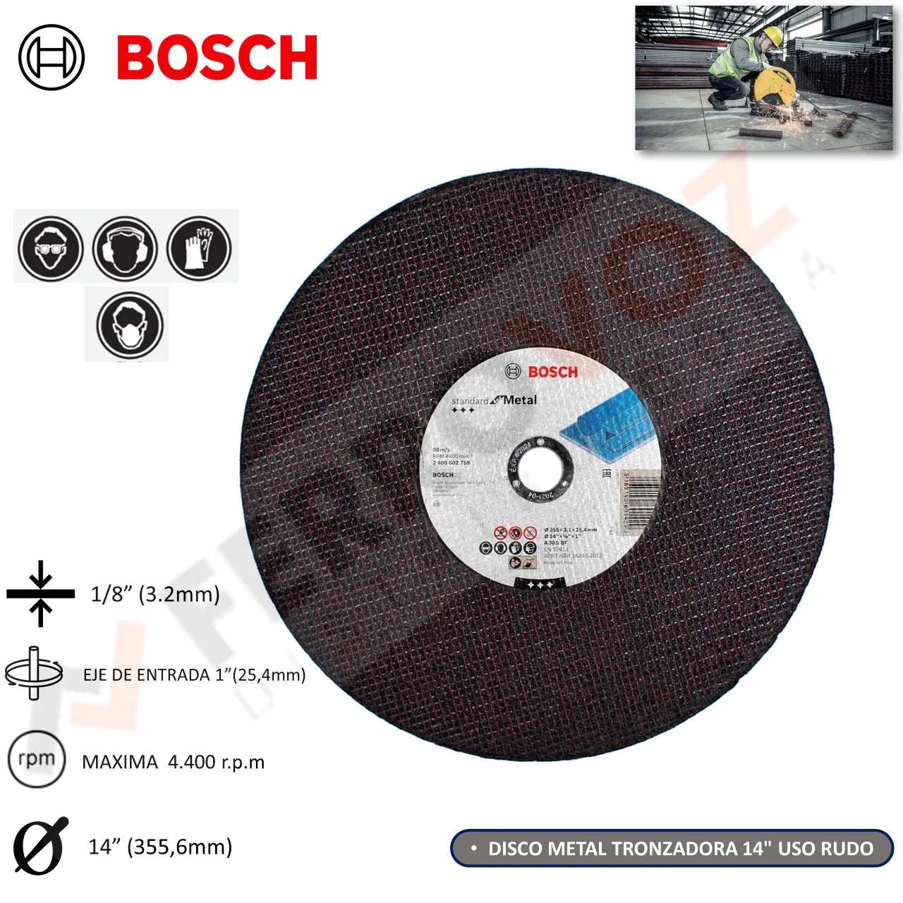 DISCO METAL TRONZADORA 14" USO RUDO "BOSCH"