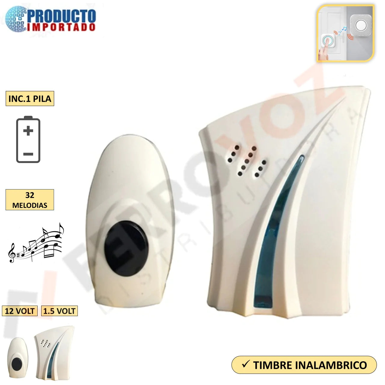 TIMBRE INALAMBRICO 12V – Ferropolis PERU