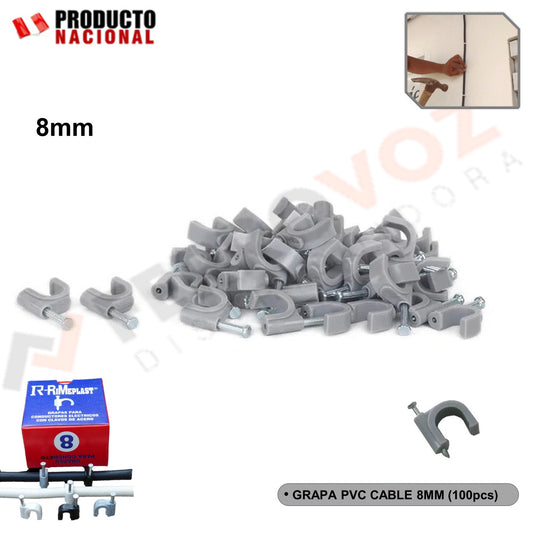 GRAPA PVC CABLE 8MM (X 10 UNIDADES)
