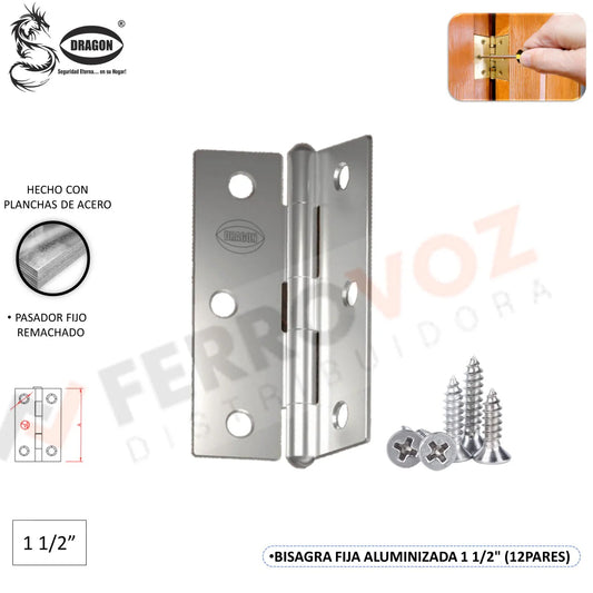 PAR BISAGRA FIJA ALUMINIZADAS 1 1/2" (INC. TORNILLOS)