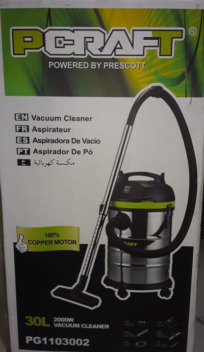 ASPIRADORA ELECTRICA 2000W 30 LT SECO Y MOJADO 100% cobre  " PCRAFT"