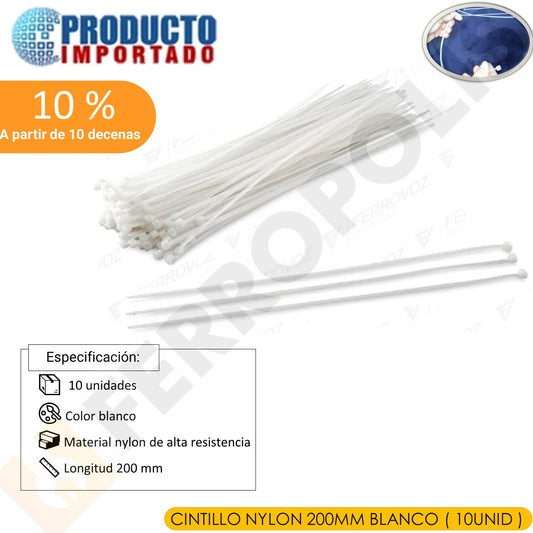 CINTILLO NYLON 200MM BLANCO ( 10UNID )