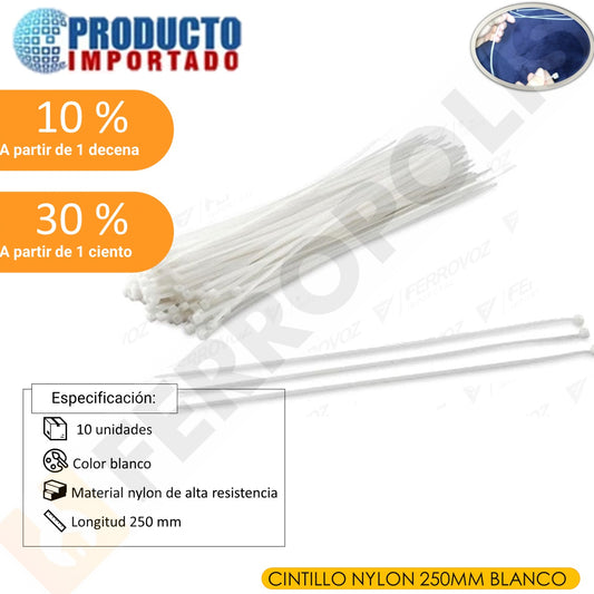 CINTILLO NYLON 250MM BLANCO UNID