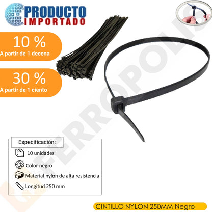 CINTILLO NYLON 250MM NEGRO UNID