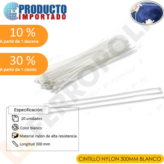 CINTILLO NYLON 300MM BLANCO ( UNID )