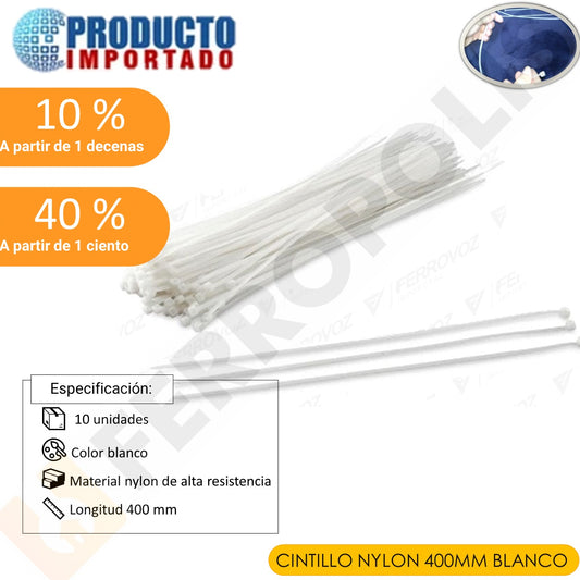 CINTILLO NYLON 400MM BLANCO ( UNID )