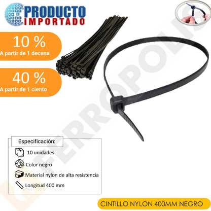CINTILLO NYLON 400MM NEGRO ( UNID )