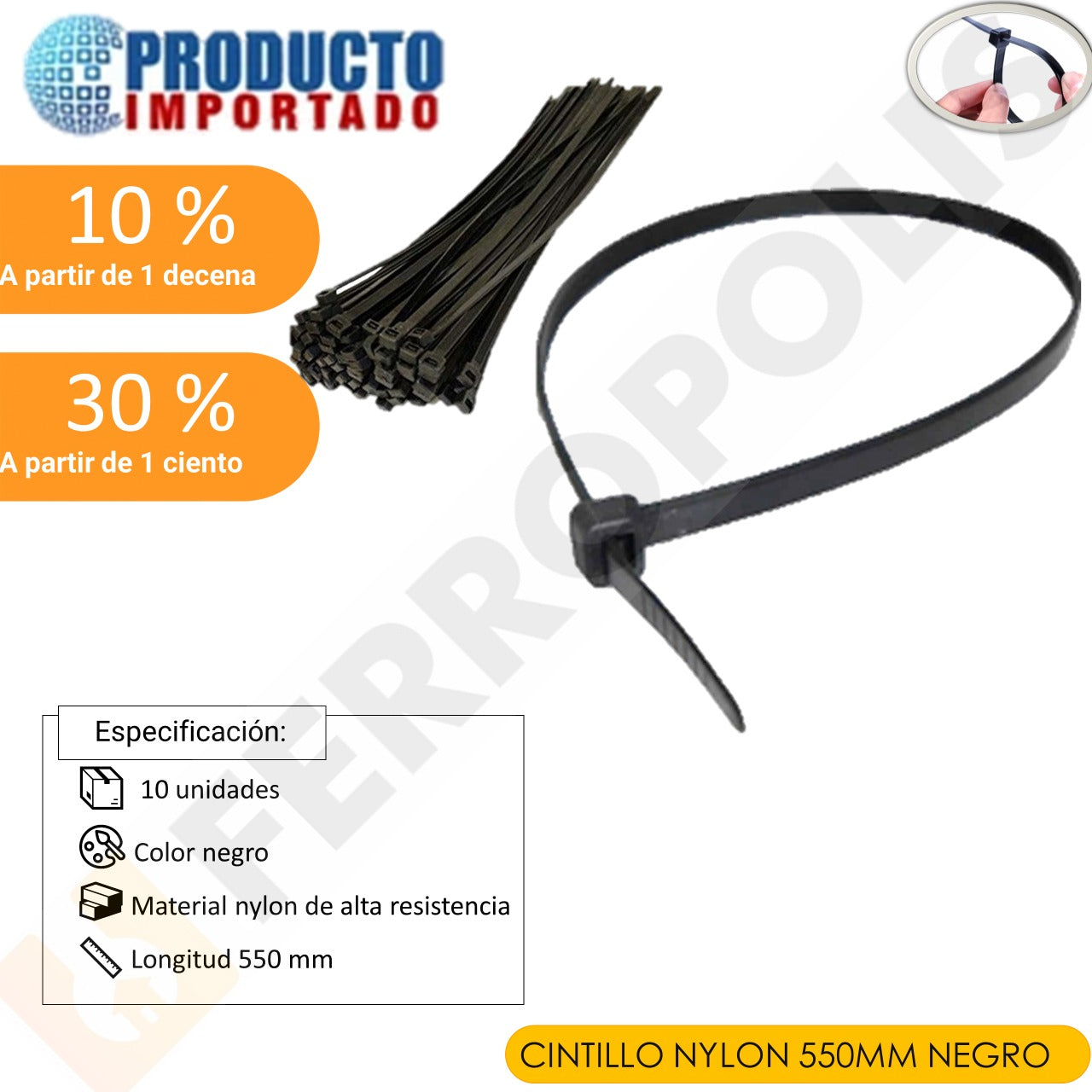 CINTILLO NYLON 550MM NEGRO ( UNID )