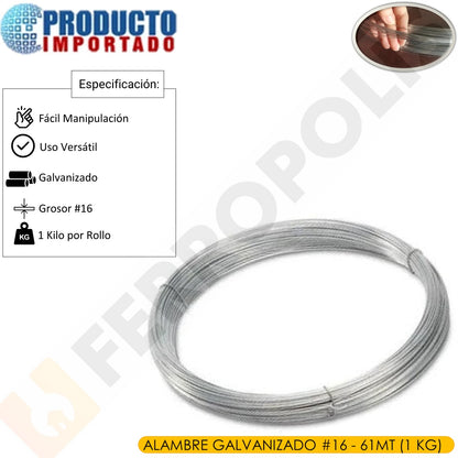 ALAMBRE GALVANIZADO #16 (XROLLO) 61M APROX