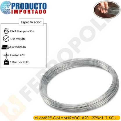 ALAMBRE GALVANIZADO #20 (XROLLO) 279M APROX