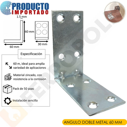 ANGULO DOBLE METAL 60MM (NO INC. TORNILLOS)