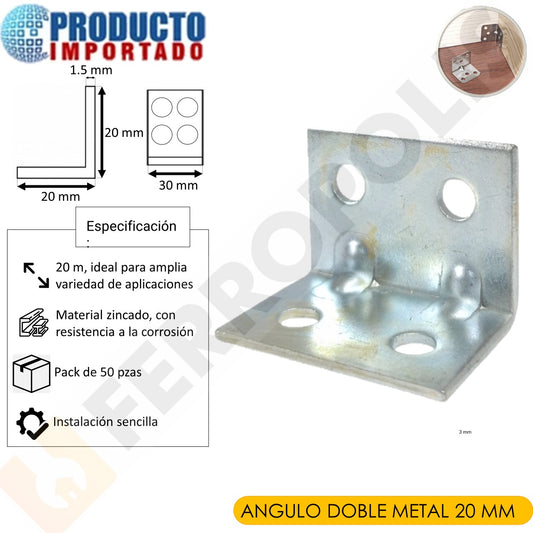 ANGULO DOBLE METAL 20MM (NO INC. TORNILLOS)