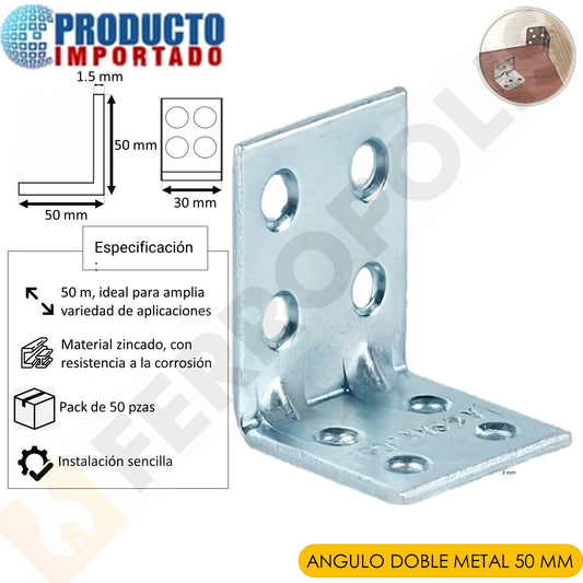 ANGULO DOBLE METAL 50MM (NO INC. TORNILLOS)