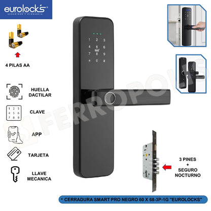 CERRADURA SMART PRO NEGRO 60 X 68-3P-1G "EUROLOCKS"