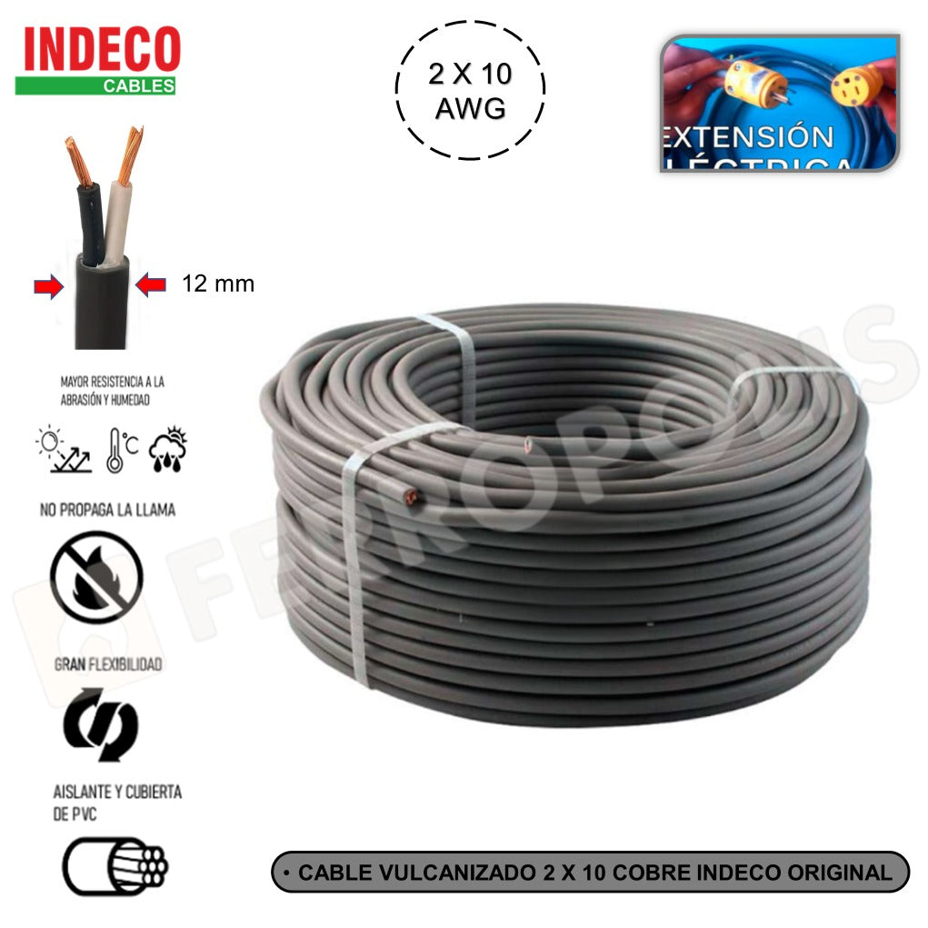 CABLE VULCANIZADO 2 x 10 AWG MONOFASICO "INDECO" (x metro )