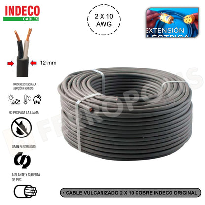CABLE VULCANIZADO 2 x 10 AWG MONOFASICO "INDECO" (x metro )