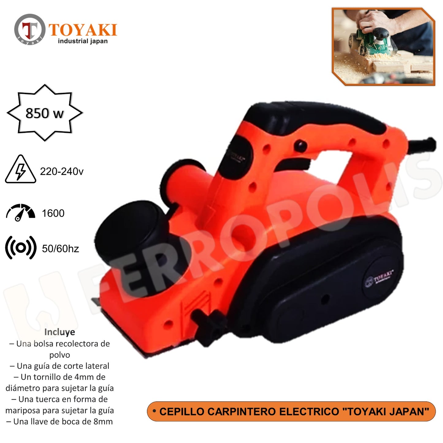 CEPILLO CARPINTERO ELECTRICO 850W "TOYAKI JAPAN"