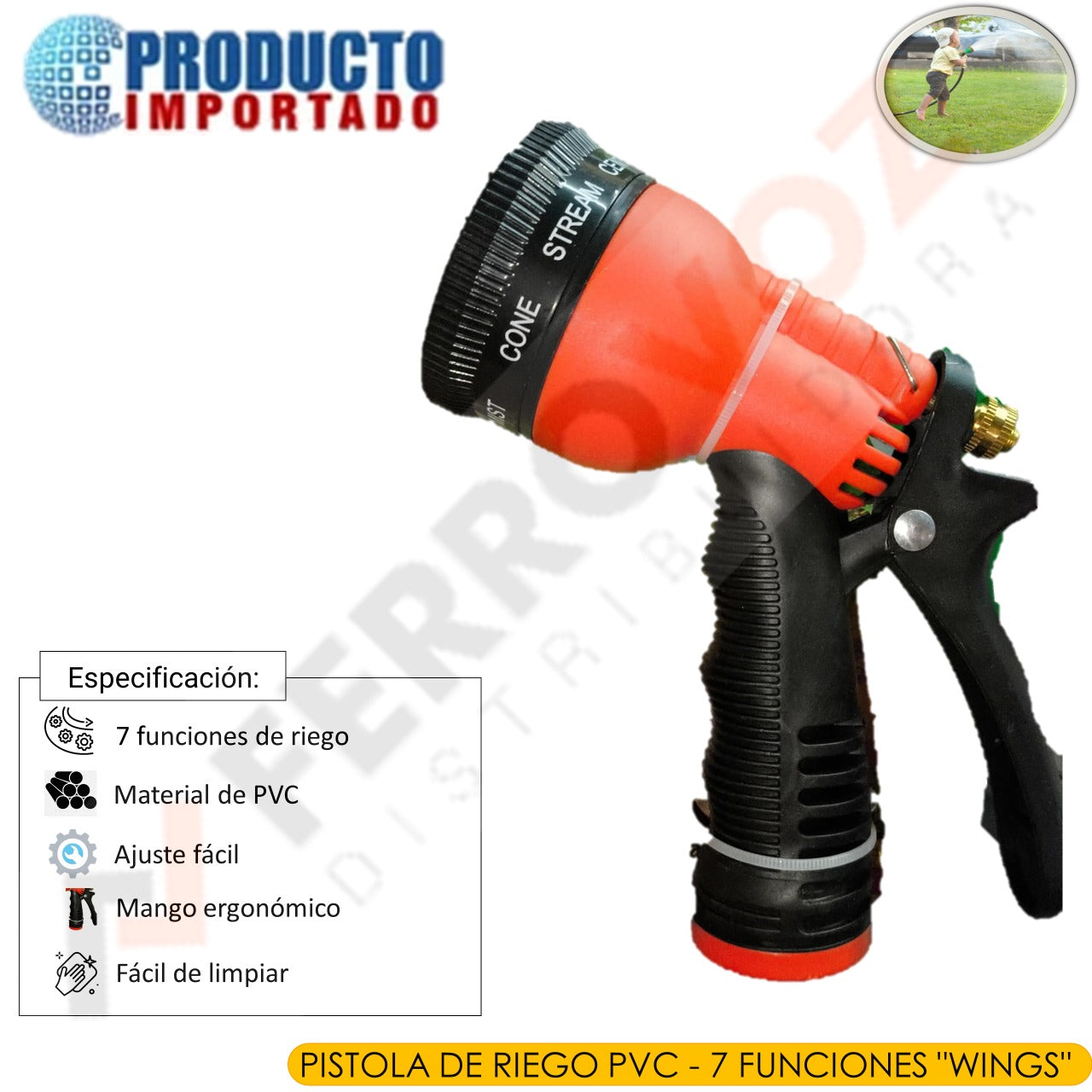 PISTOLA DE RIEGO PVC - 7 FUNCIONES "WINGS"