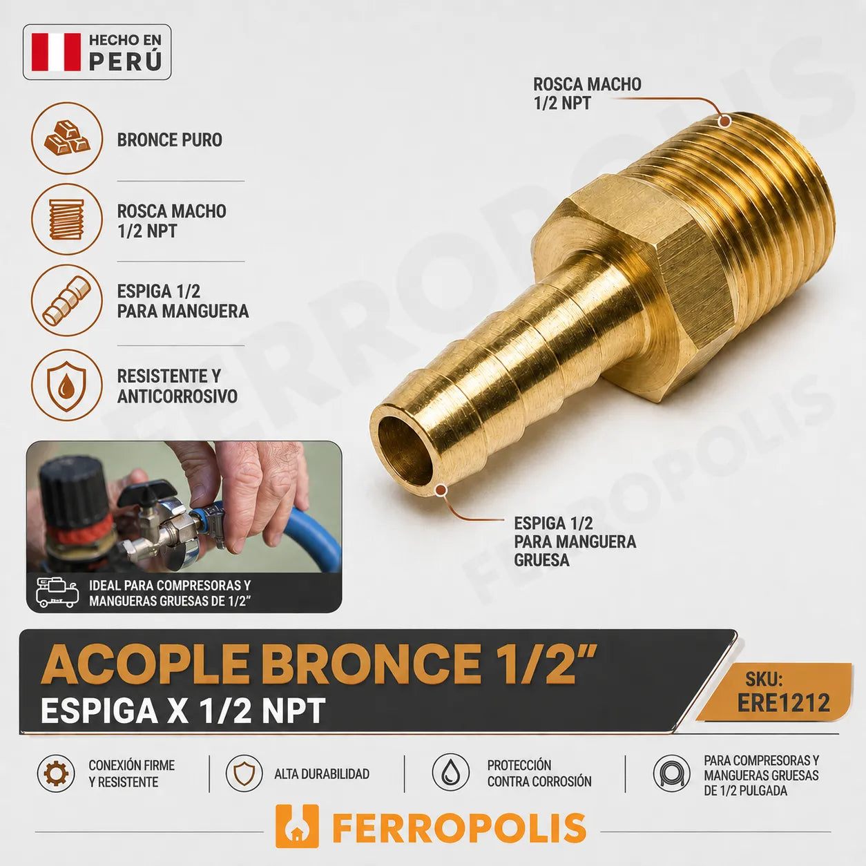 ACOPLE BRONCE 1/2" ESPIGA X 1/2 RE