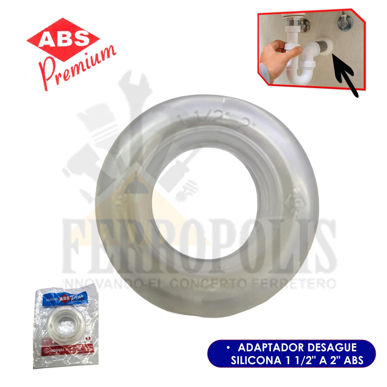 REDUCCION JEBE ADAPTADOR DESAGUE  SILICONA 2" A 1 1/2" "ABS"