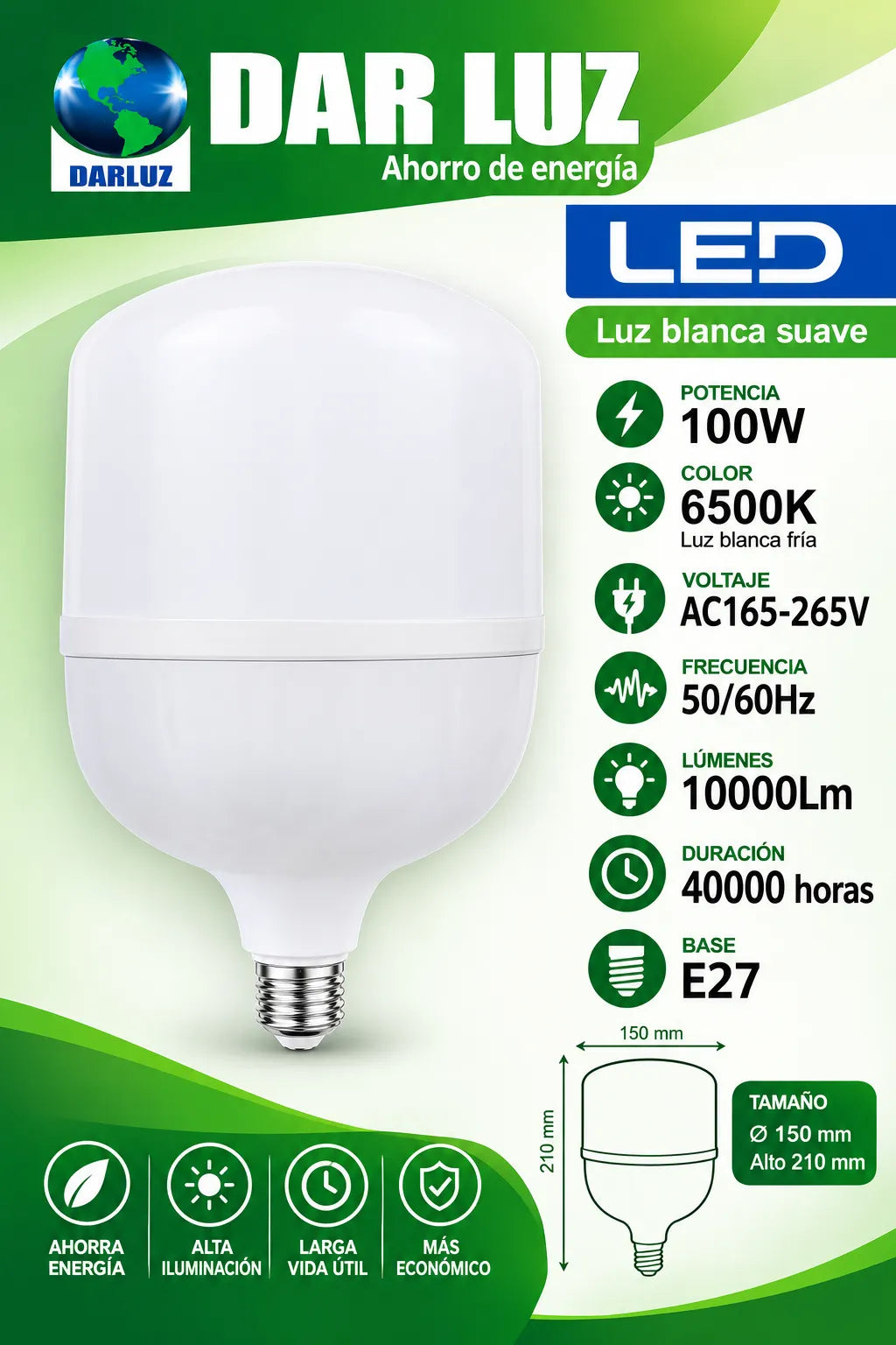 FOCO LED BOTELLA BLANCA 100W "DARLUZ"
