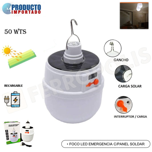 FOCO LED EMERGENCIA 50W C/PANEL SOLAR RECARGABLE