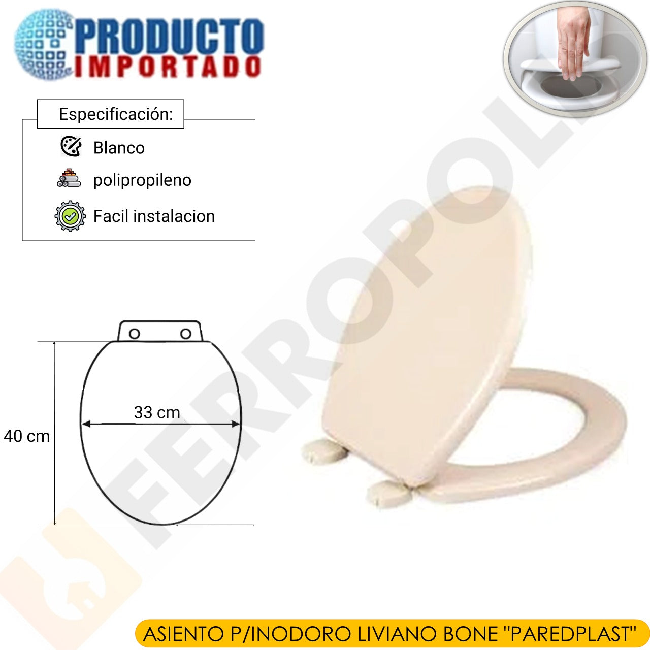 ASIENTO P/INODORO LIVIANO BONE "PAREDPLAST"