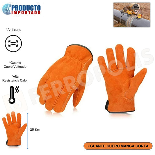 GUANTE CUERO M/CORTA S/FORRO DE PELUCHE