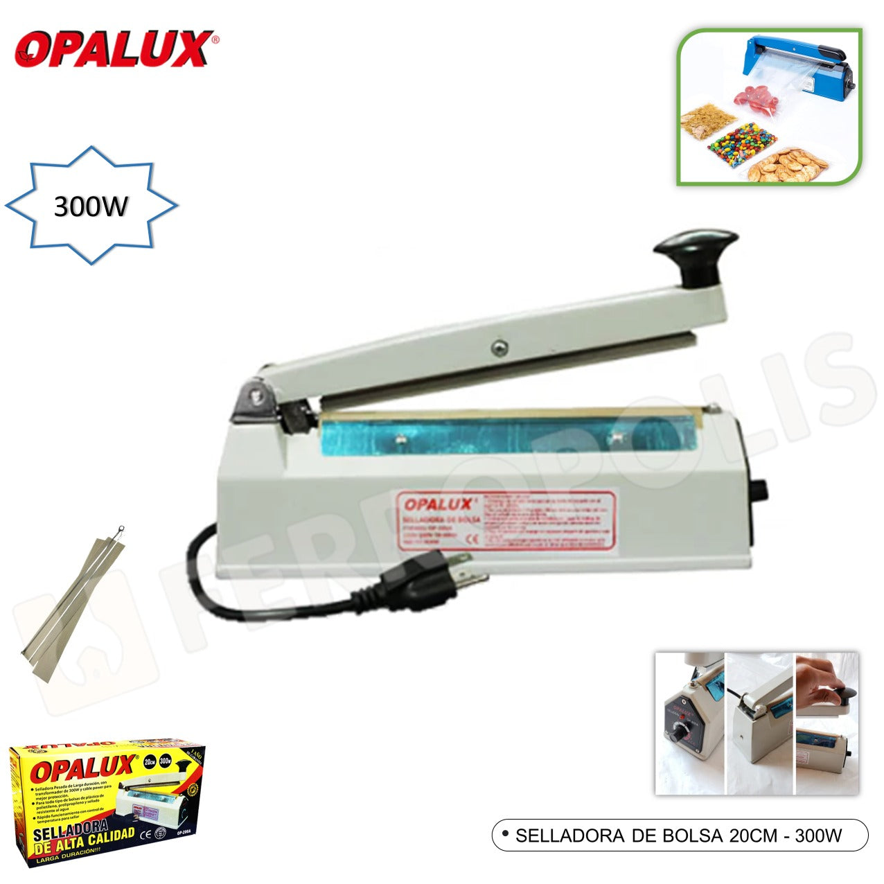 SELLADORA BOLSA 20CM 300W "OPALUX" cuerpo metálico PREMIUM