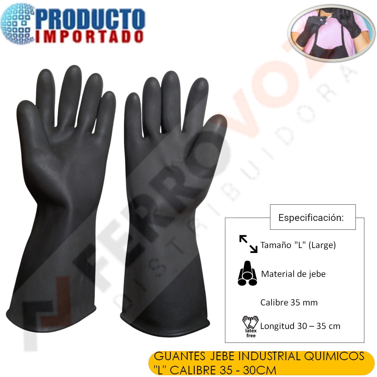 GUANTES JEBE INDUSTRIAL QUIMICOS "L" CALIBRE 35-30CM "PROFIELD"