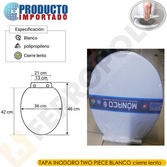 TAPA INODORO TWO PIECE BLANCO CIERRE LENTO "MONACO"