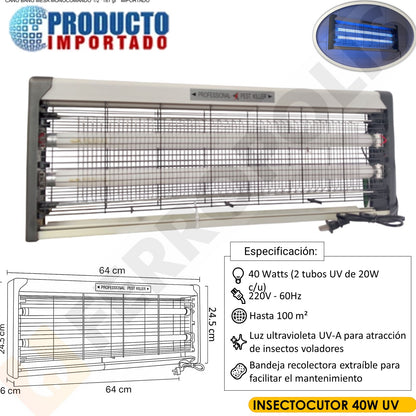 INSECTOCUTOR TUBO HALÓGENO 40 W (inc 2 TUBOS REPUESTO regalo )