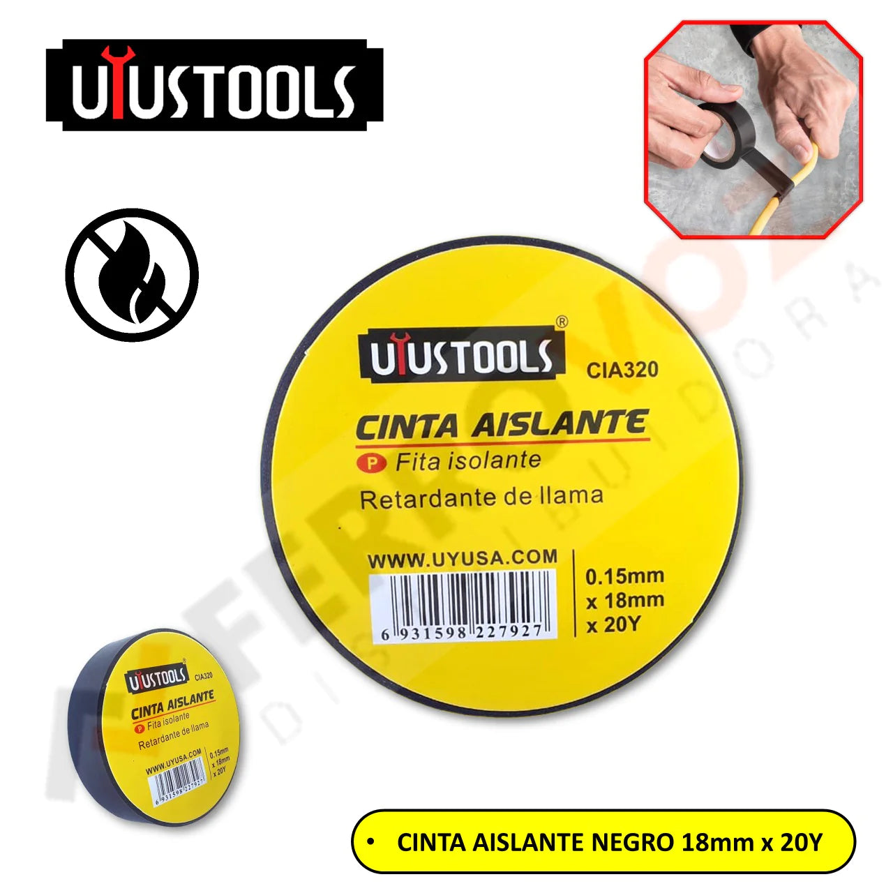 CINTA AISLANTE NEGRO 18mm x 20Y "UYUSTOOLS"