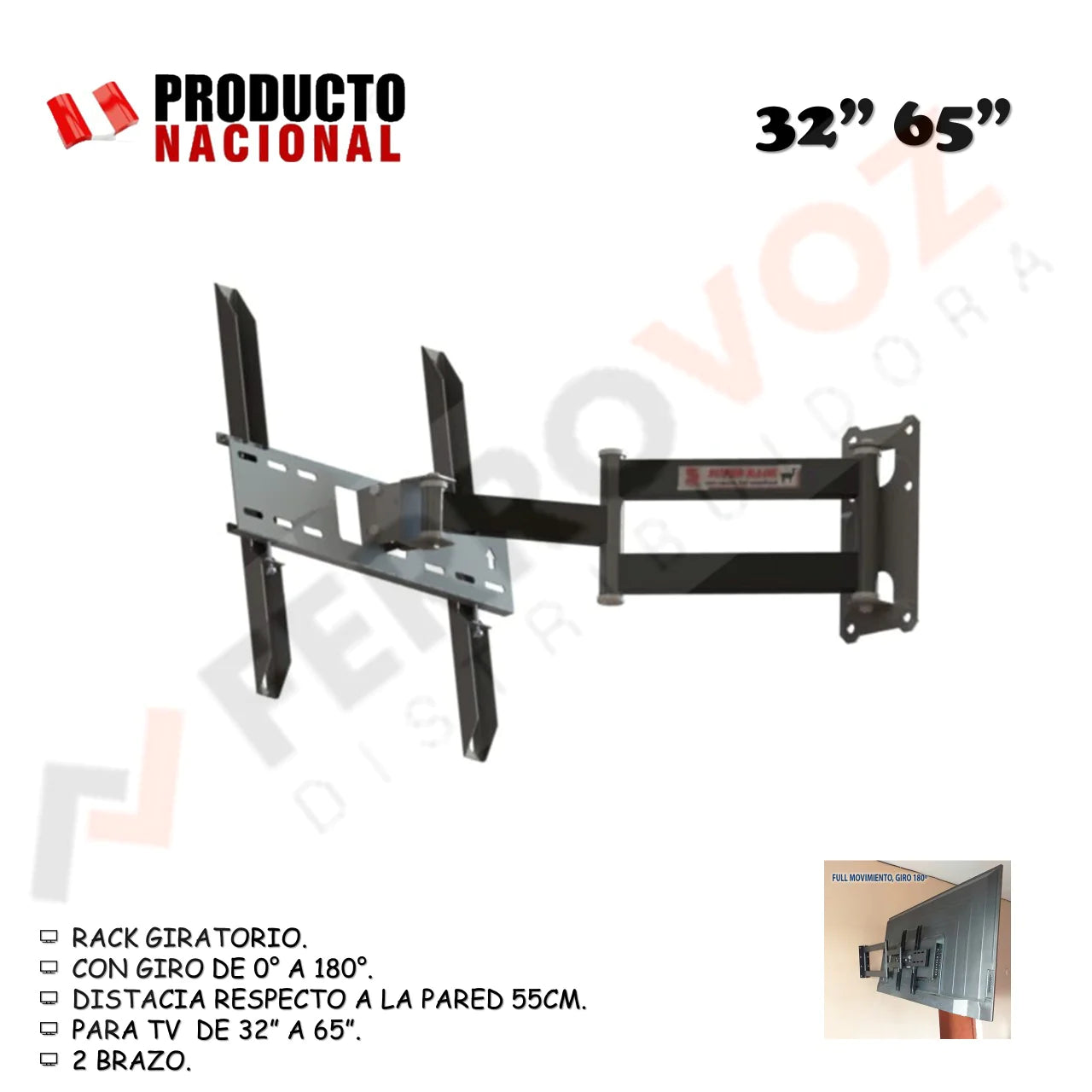 RACK TV 32" A 65" NACIONAL ( DOBLE BRAZO )