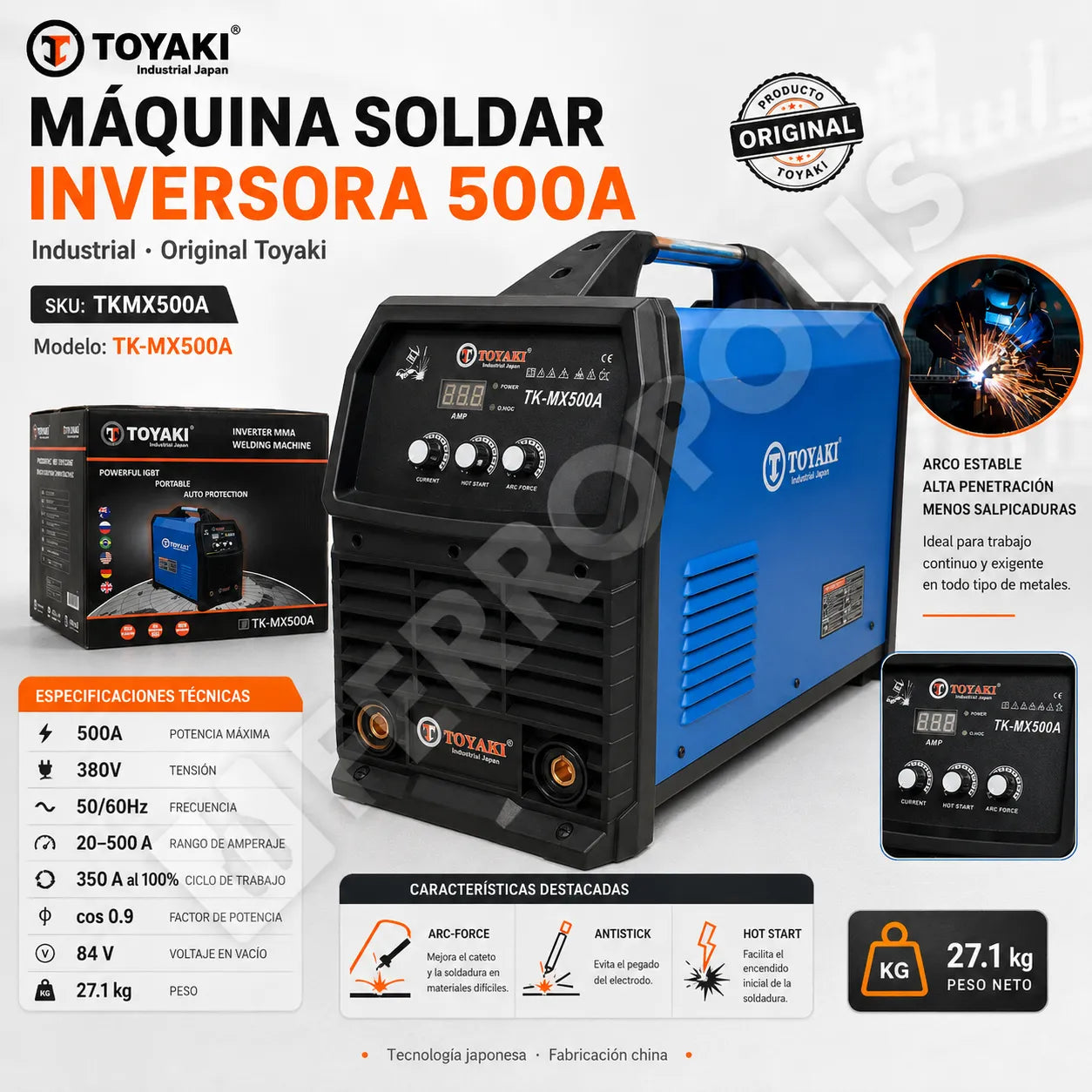 MAQUINA SOLDAR INVERSORA 500A INDUSTRIAL "TOYAKI JAPAN"