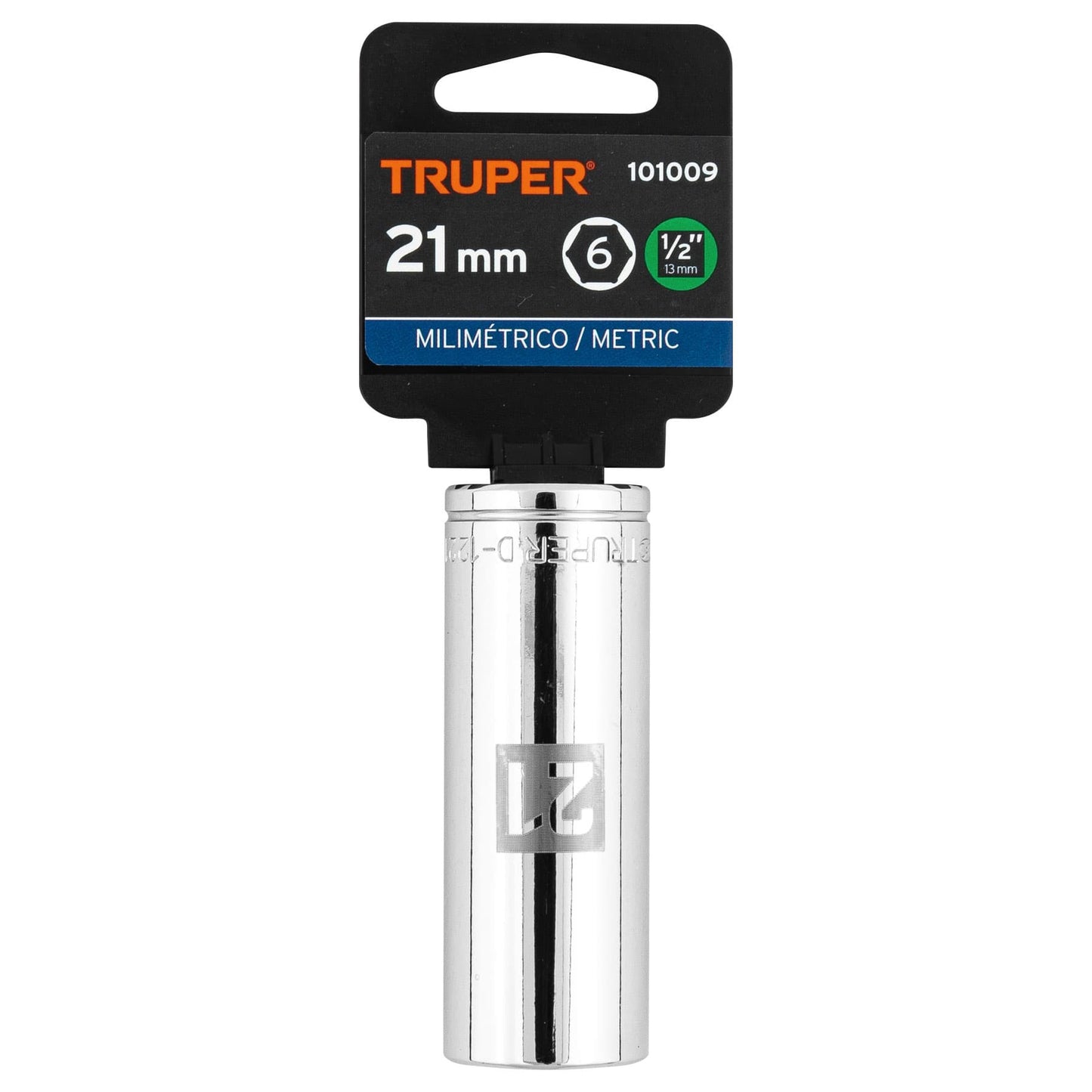 DADO CROMADO TUBULAR HEXAGONAL ENCASTRE 1/2 x 21MM TRUPER
