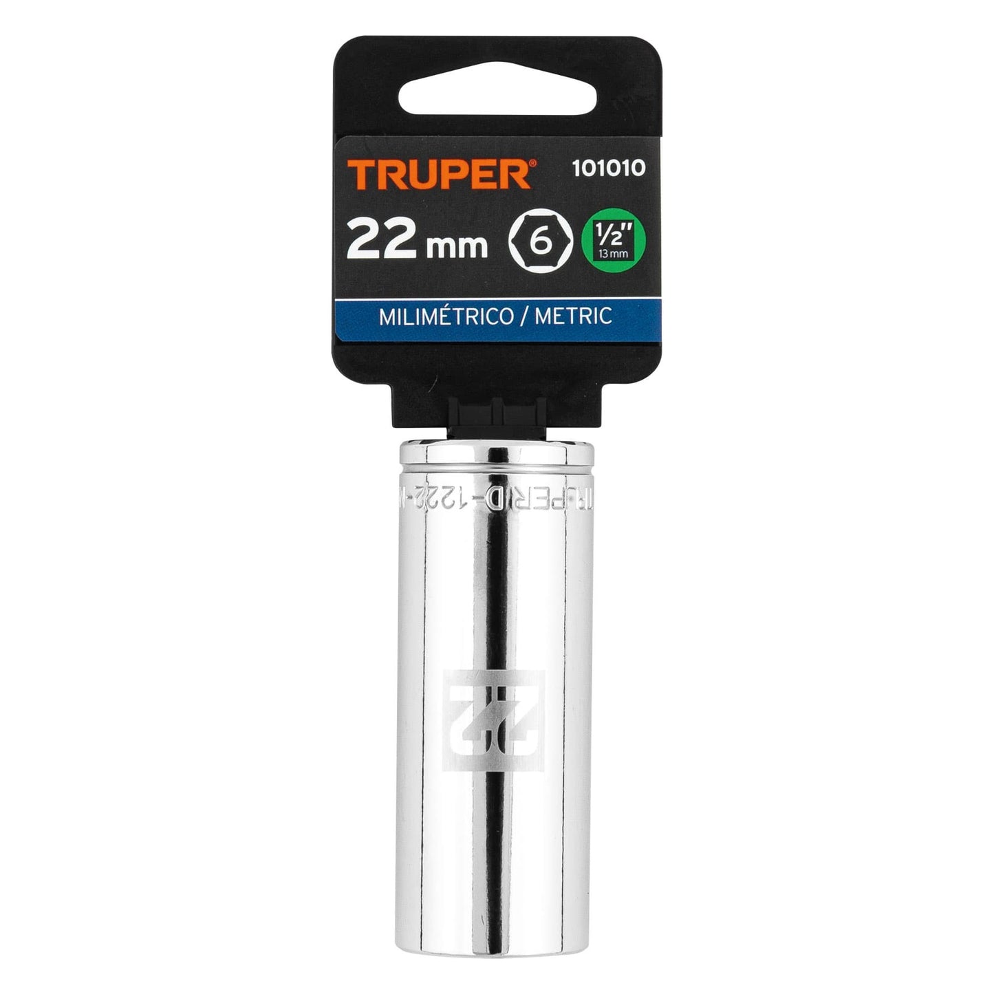 DADO CROMADO TUBULAR HEXAGONAL ENCASTRE 1/2 x 22MM 6P TRUPER