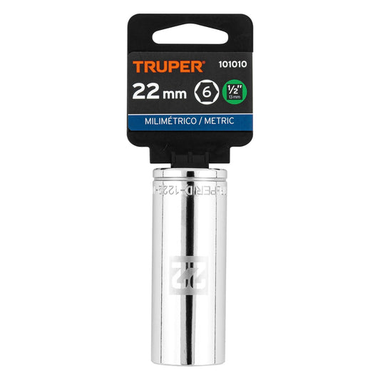 DADO CROMADO TUBULAR HEXAGONAL ENCASTRE 1/2 x 22MM 6P TRUPER